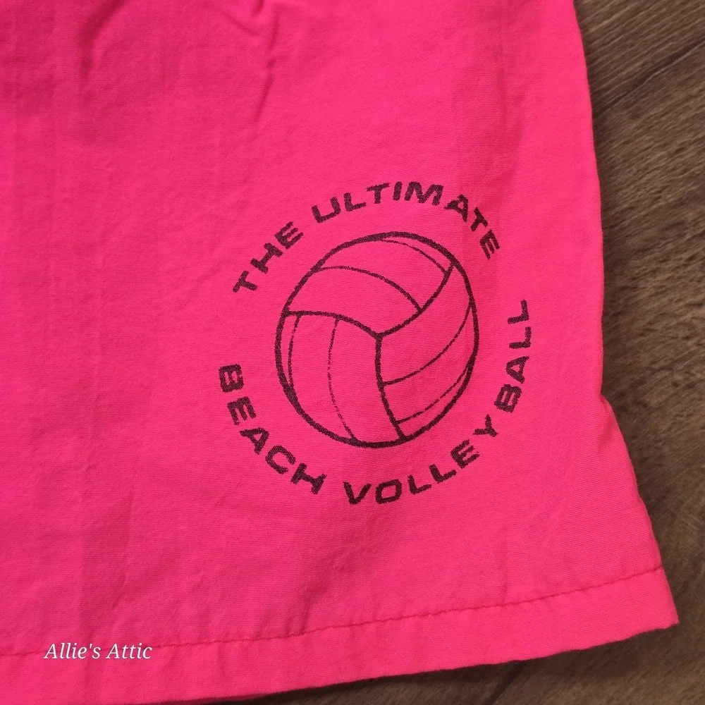 Girls 90s Vintage Volleyball T-Shirt Shorts Set Neon Pink Green Single Stitch 8*